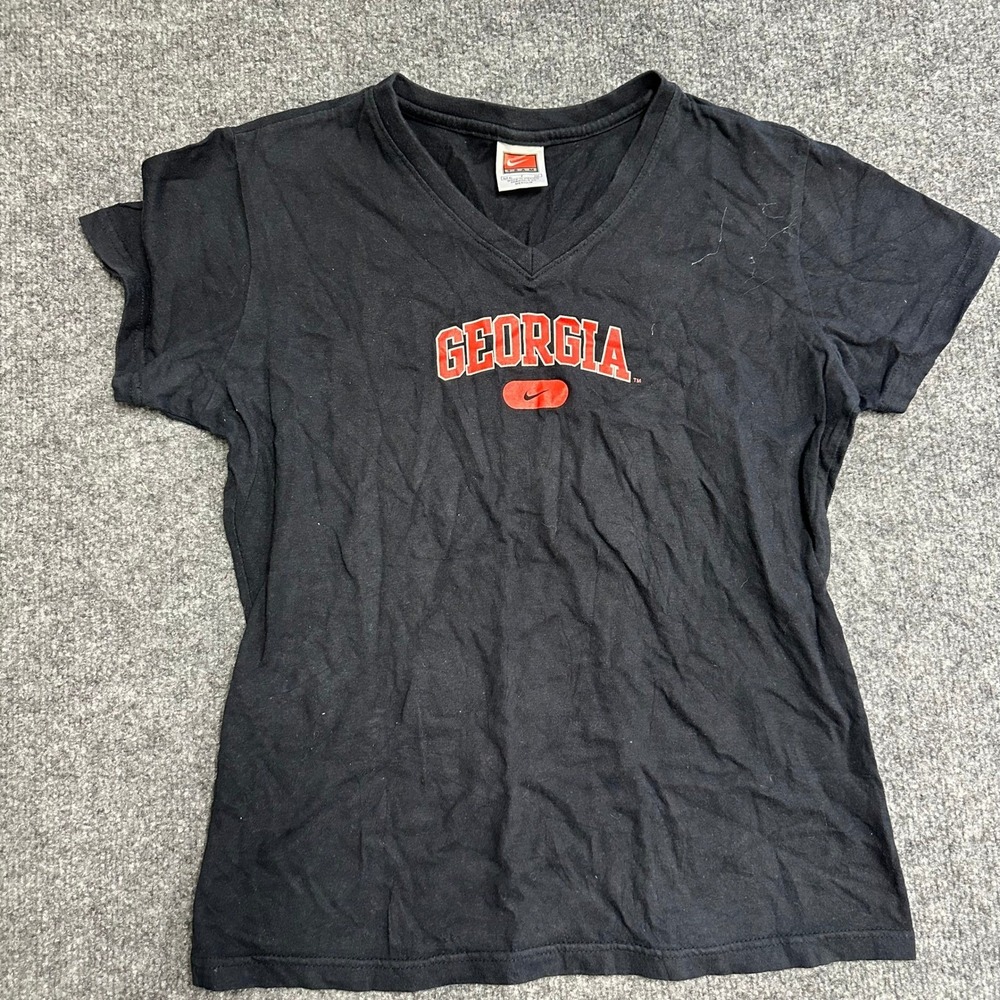 Nike T-Shirt Womens Size S Black Georgia Bulldogs Cotton V-Neck Short Sleeve Tee